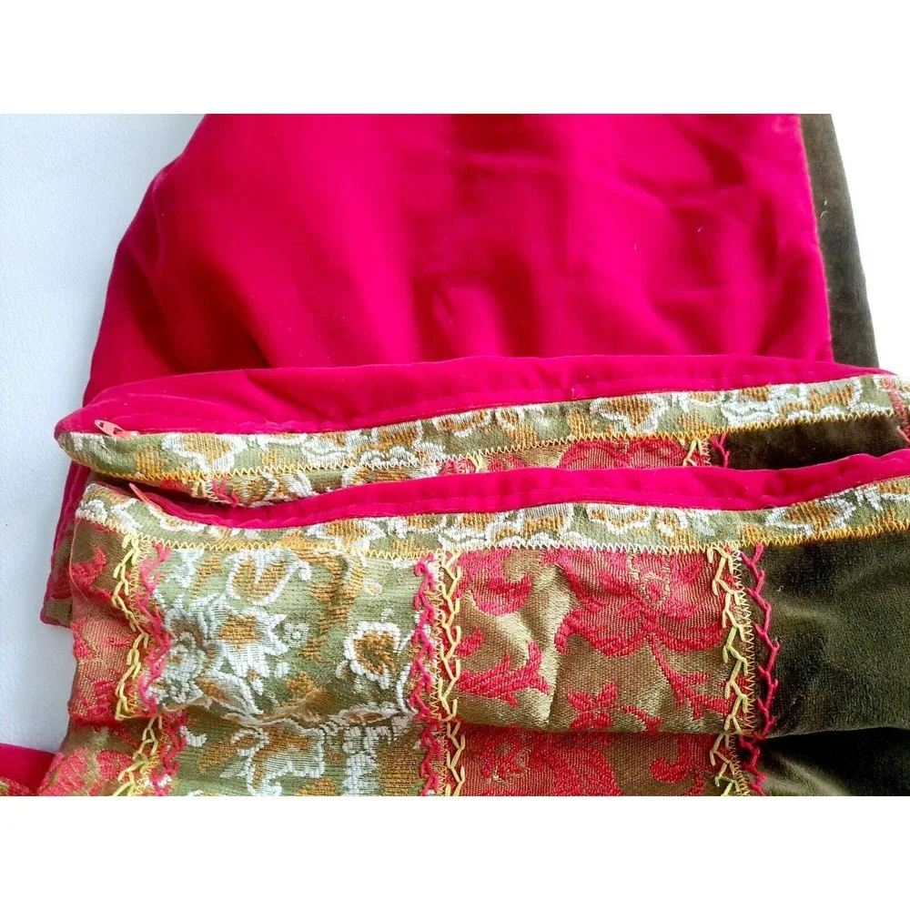 Custom‎ Vintage Pair TAPESTRY Velvet Floral Pillow Cover Appx. 27'x16' Red, Gold